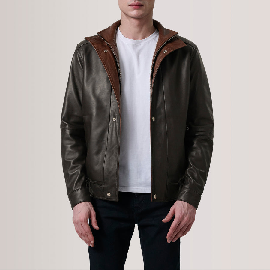 Men’s Stylish Sheepskin Leather Biker Jacket with Quilted Polyester Lining