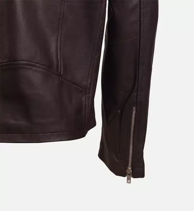 Men’s Sheepskin Leather Biker Jacket – Black & Brown with Asymmetrical Zipper