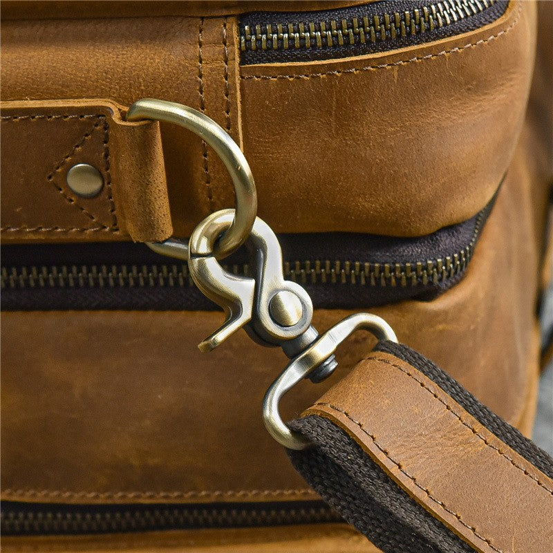 Crazy Horse Leather Laptop Briefcase – 3 Compartment Business Messenger Bag for Men & Women