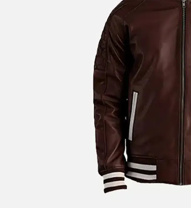 Men’s Sheepskin Plain Leather Varsity Biker Jacket