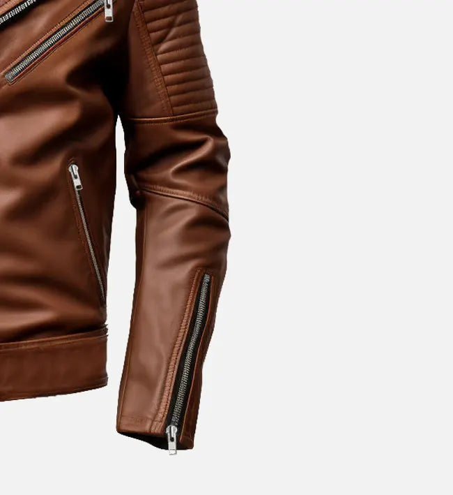 Men’s Sheepskin Leather Biker Jacket with Asymmetrical Zipper