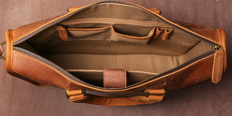 Crazy Horse Leather Laptop Briefcase – Vintage Business Office Messenger Bag