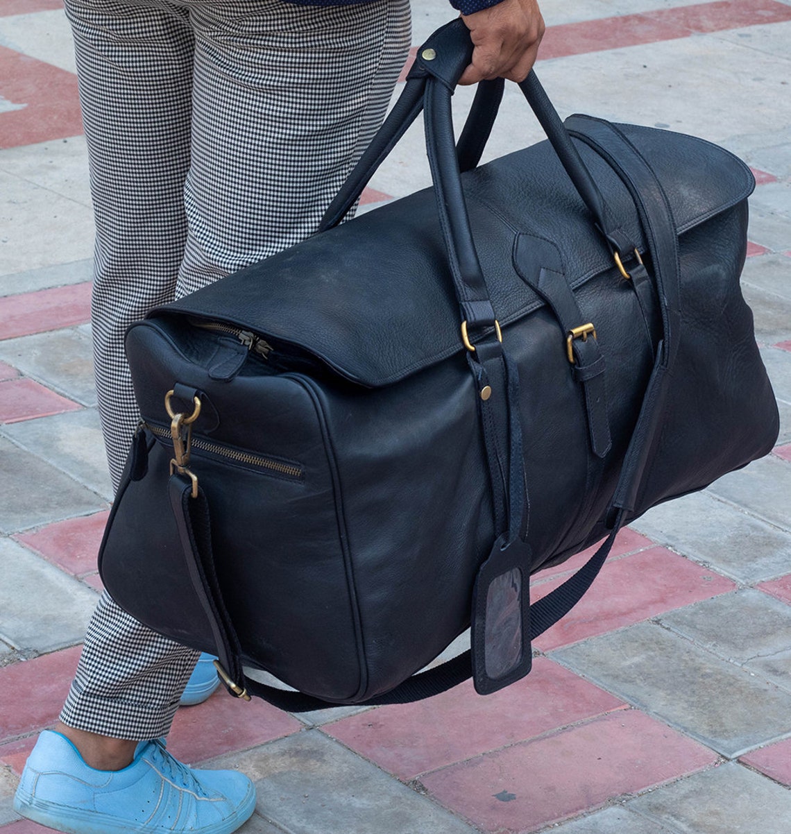 Handcrafted Buffalo Leather Weekender Bag– Carry-On Travel Duffle