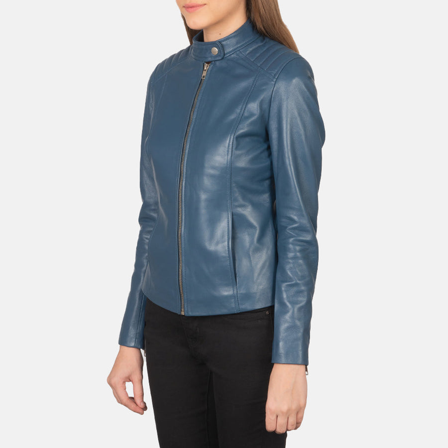 Women’s Sheepskin Genuine Leather Biker Jacket with Quilted Shoulders