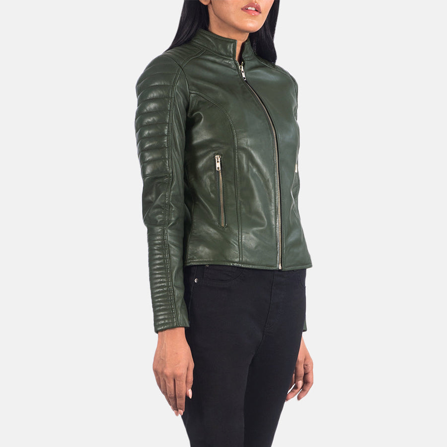 Sheepskin Genuine Leather Biker Jacket With Band Collar