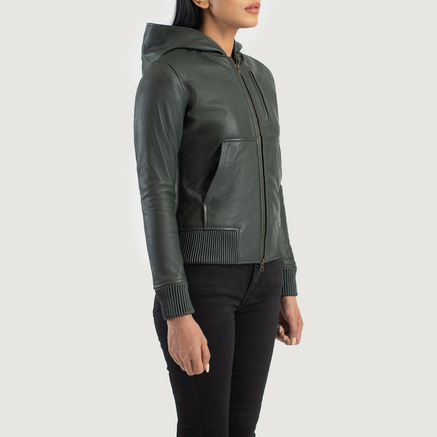 Women’s Hooded Sheepskin Leather Jacket with Fleece Lining