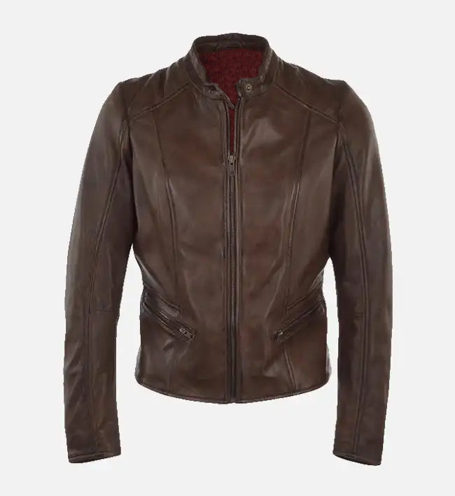Women’s Sheepskin Leather Bomber Jacket – Classic Quilted Shoulder Design