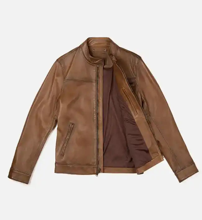 Men's Sheepskin Vintage Brown & Walnut Brown Leather Biker Jacket