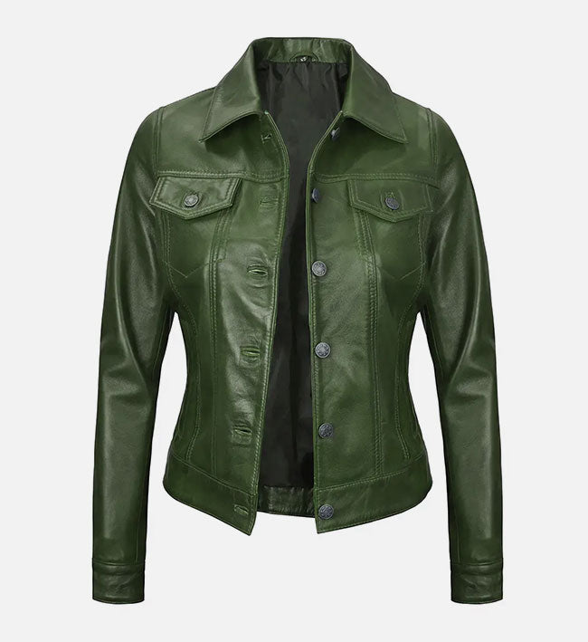 Women’s Sheepskin Leather Trucker Jacket – Multi-Color Options