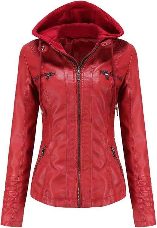 Detachable Hood Women's Real Leather Jacket - Classic Biker Style, Moto Chic Design