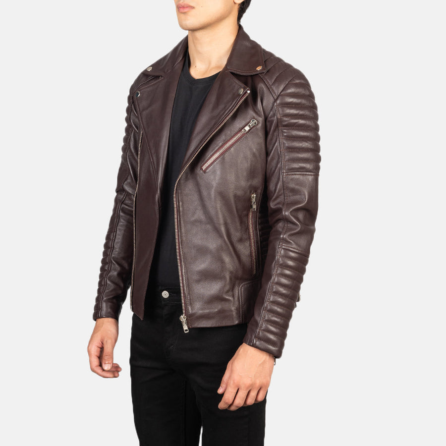 Men’s Semi-Aniline Sheepskin Leather Biker Jacket with Notch Collar