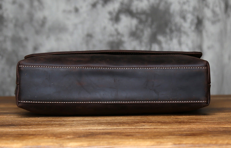 Crazy Horse Leather Laptop Messenger Bag – Crossbody Office & Business Bag