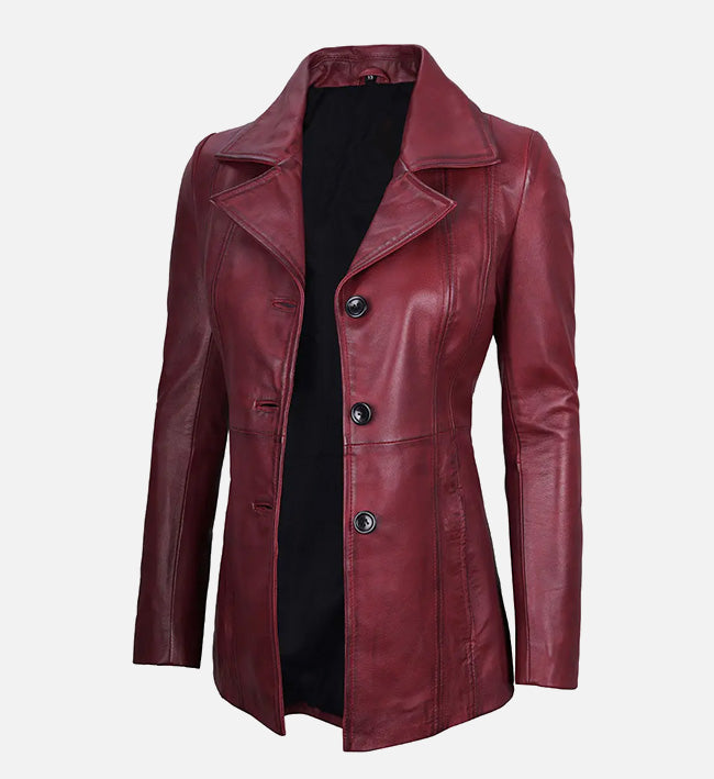 Women’s Sheepskin Three Button Real Leather Blazer – Classic Fitted Style