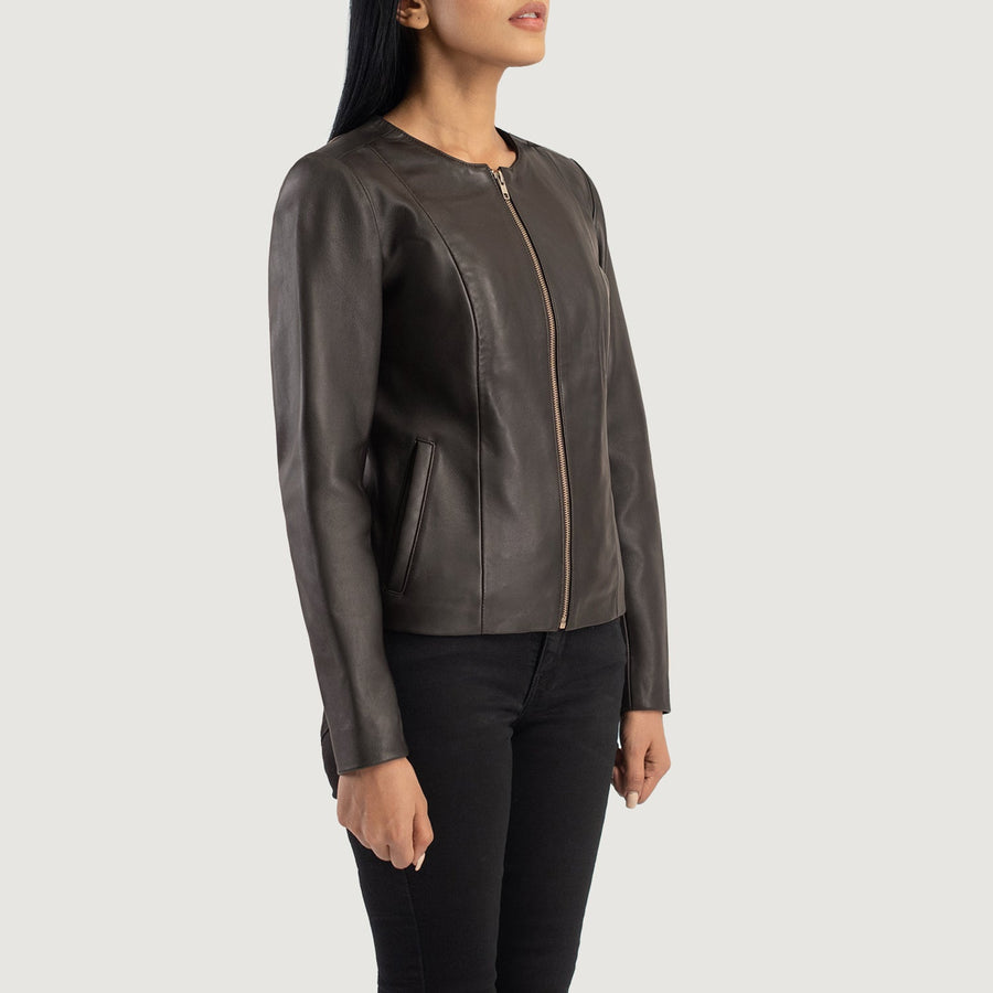 Luxury Sheepskin Collarless Leather Jacket For Women