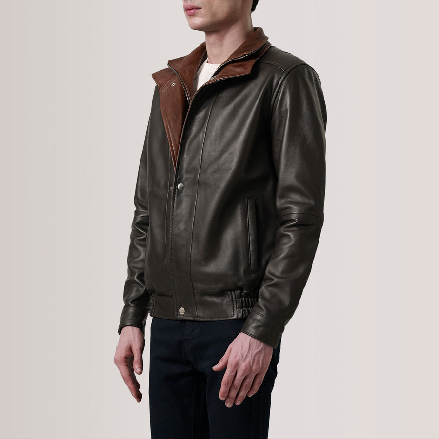 Men’s Stylish Sheepskin Leather Biker Jacket with Quilted Polyester Lining