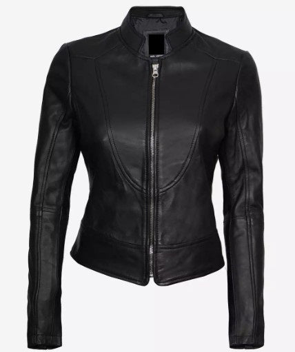 Women's Luxury Lambskin Leather Jacket - Classic Biker Style, Metal Zip Closure - Slim Fit Minimalist Design