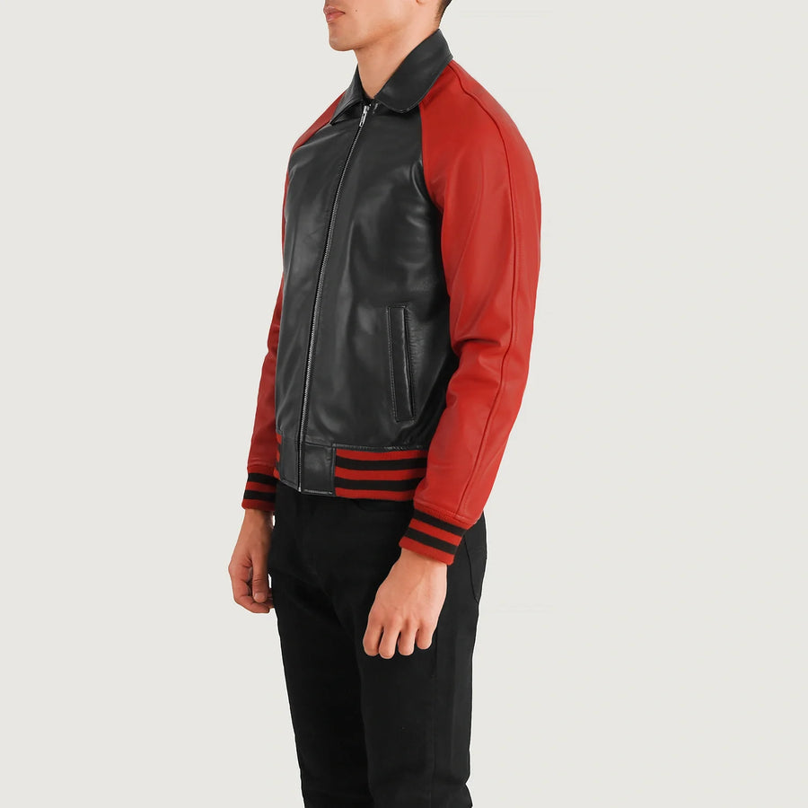 Men’s Varsity Leather Jacket – Real Sheepskin Semi-Aniline Bomber with Rib Knit Cuffs