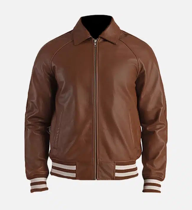 Men’s Genuine Sheepskin Leather Plain Varsity Moto Jacket