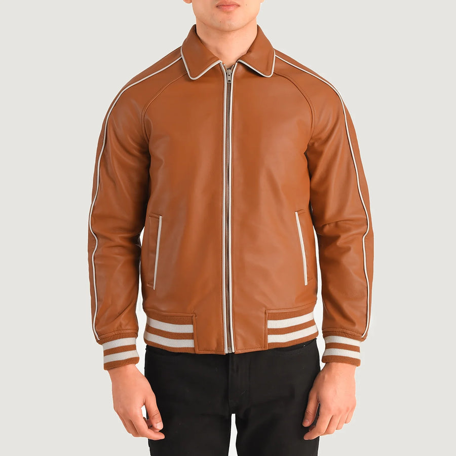 Men’s Semi-Aniline Sheepskin Leather Jacket with Raglan Sleeves