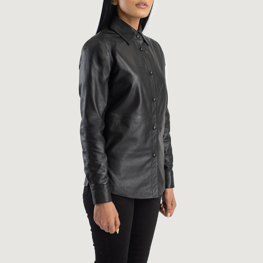 Women’s Sheepskin Leather Jacket with Shirt Collar