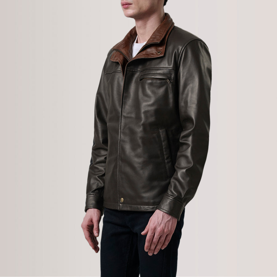 Iconic Sheepskin Leather Jacket with Suede-Lined Shirt Collar