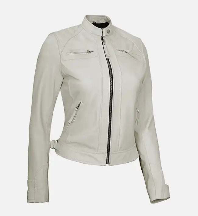 Women’s Signature Sheepskin Diamond Café Racer Leather Jacket