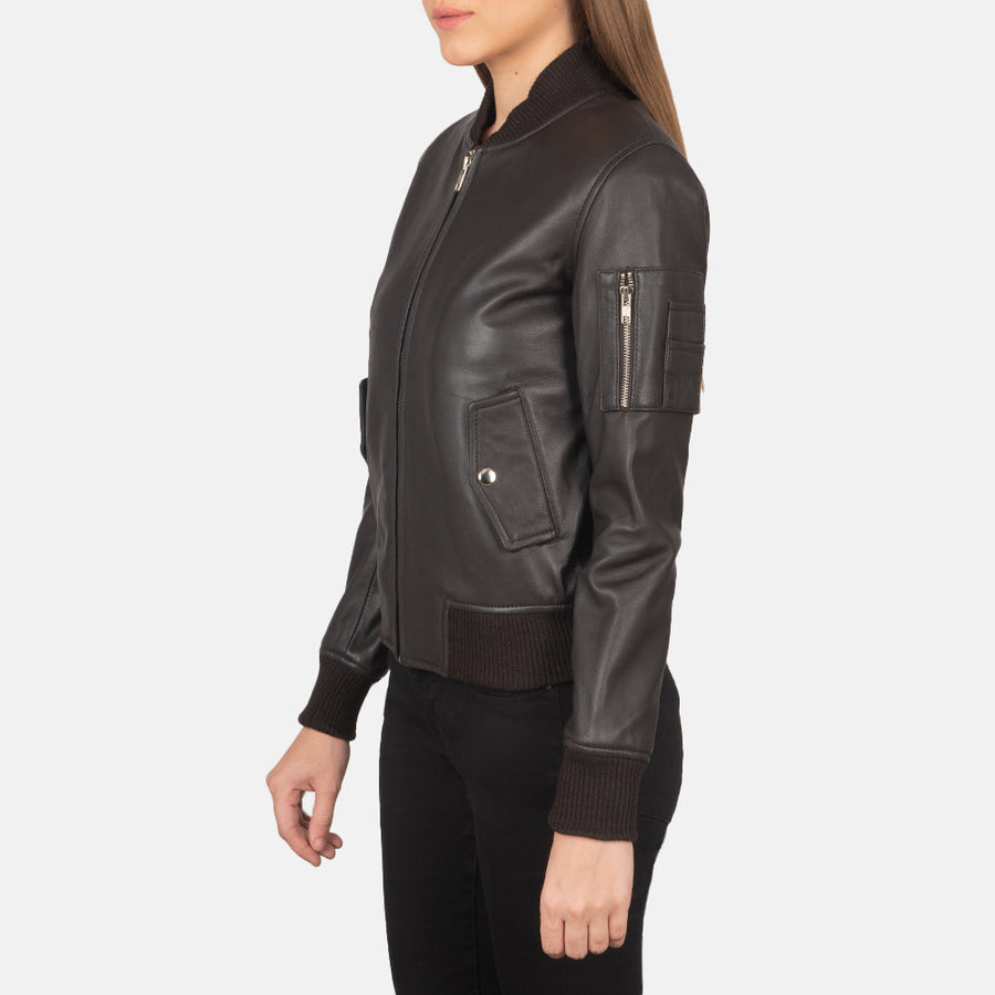 Genuine Sheepskin Leather Bomber Jacket For Women