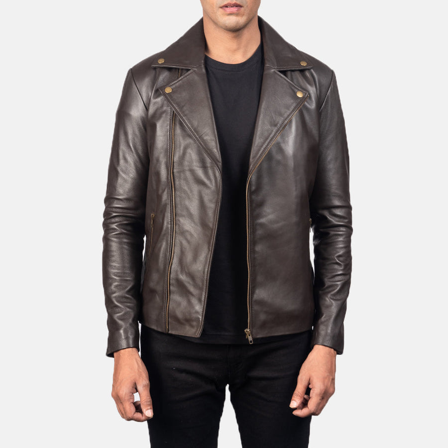 Men’s Sheepskin Leather Biker Jacket with Notch Collar