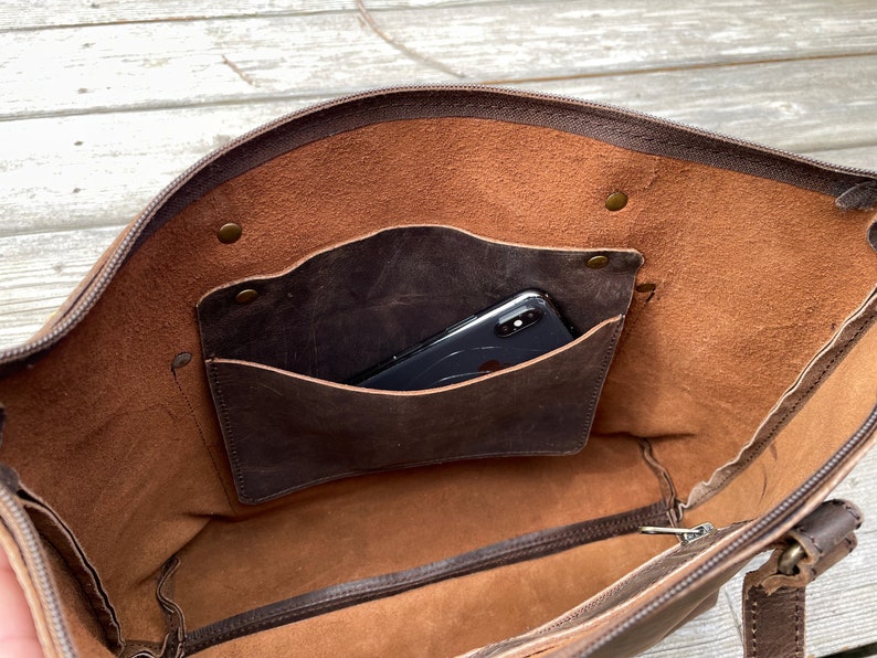 Durable Handmade Leather Tote Bag with Adjustable Shoulder Strap