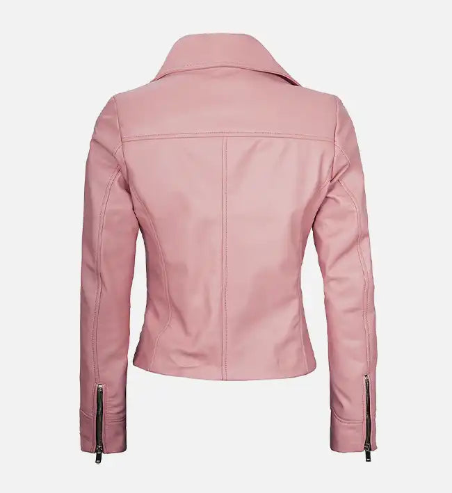 Women’s Signature Sheepskin Leather Biker Jacket – Green, Pink & White