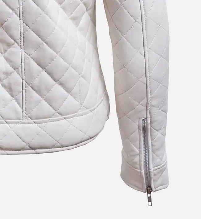 Women’s Sheepskin Leather Puffer Jacket – Black & White Quilted Design