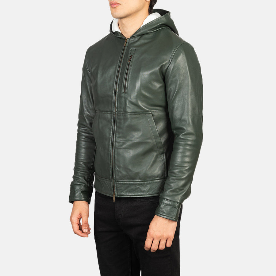 Men’s Hooded Sheepskin Leather Jacket with Fleece Lining