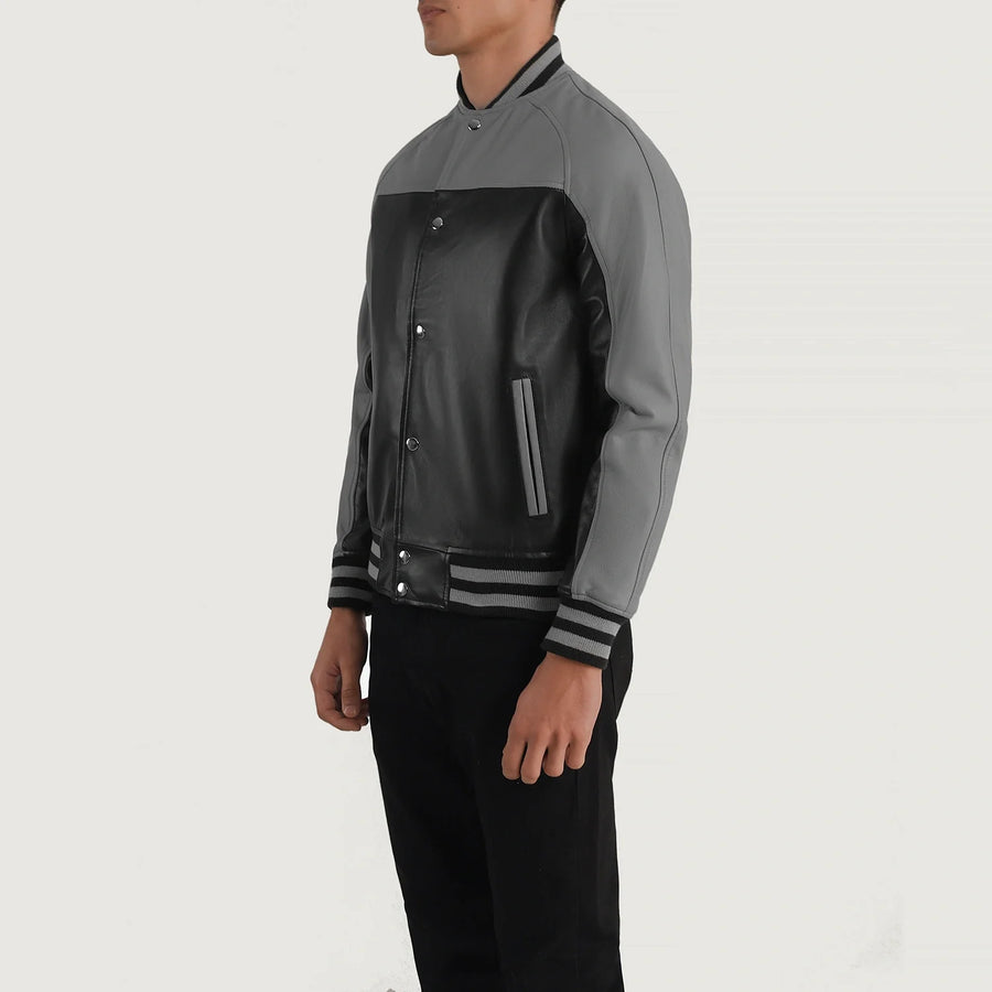 Men’s Semi-Aniline Sheepskin Leather Varsity Jacket with Raglan Sleeves