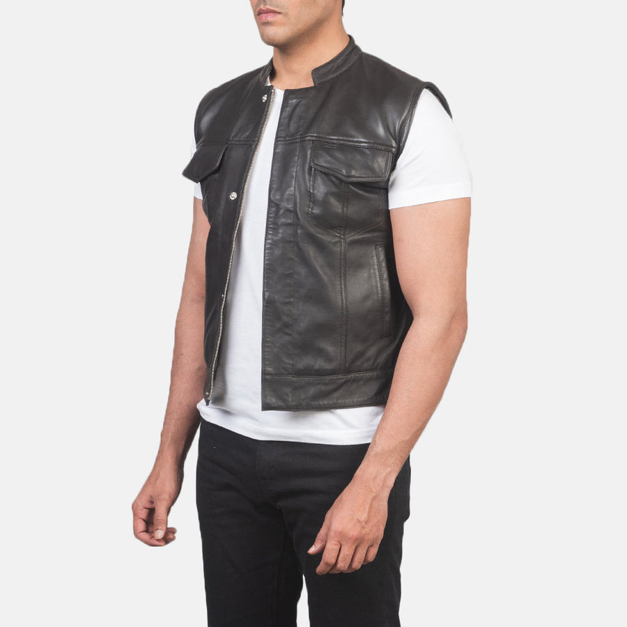 Men’s Sheepskin Leather Vest – Multicolor, Zipper with Button Flap