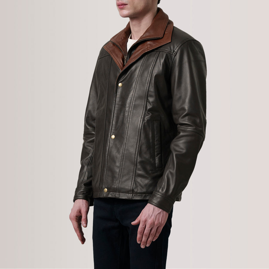 Classic Sheepskin Leather Jackets with Leather-Lined Shirt Collar