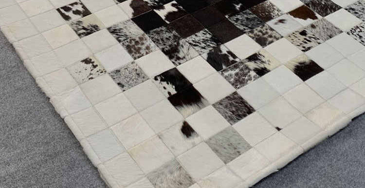 Handcrafted Cowhide Leather Patchwork Rug – Natural Hair-On Design