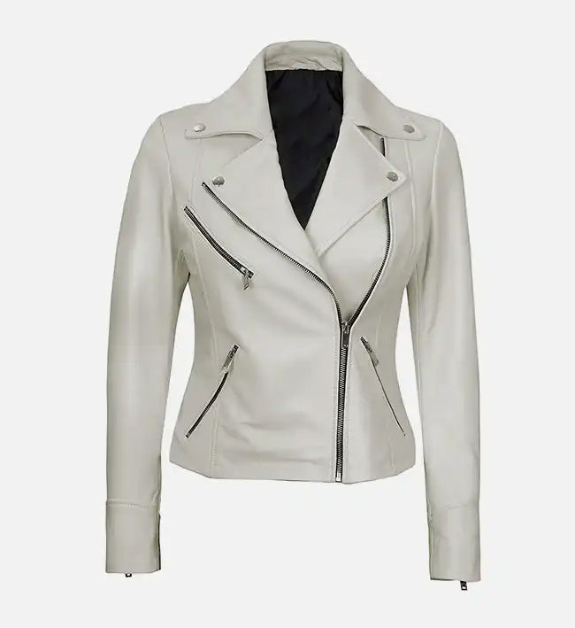 Women’s Signature Sheepskin Leather Biker Jacket – Green, Pink & White