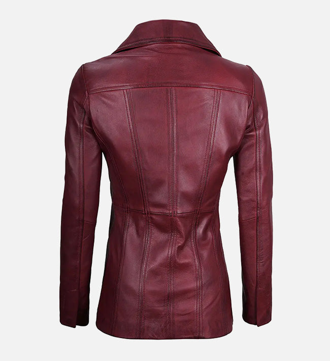 Women’s Sheepskin Three Button Real Leather Blazer – Classic Fitted Style