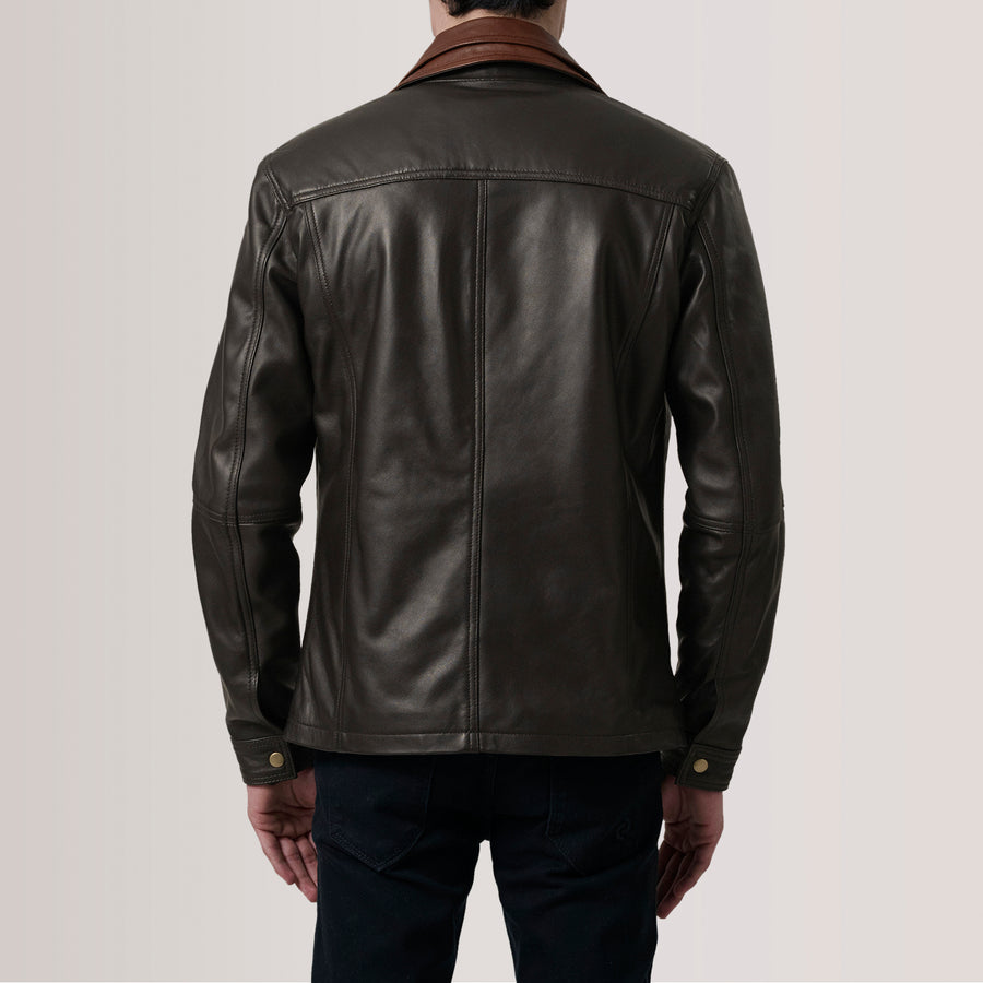Classic Sheepskin Leather Jackets with Leather-Lined Shirt Collar