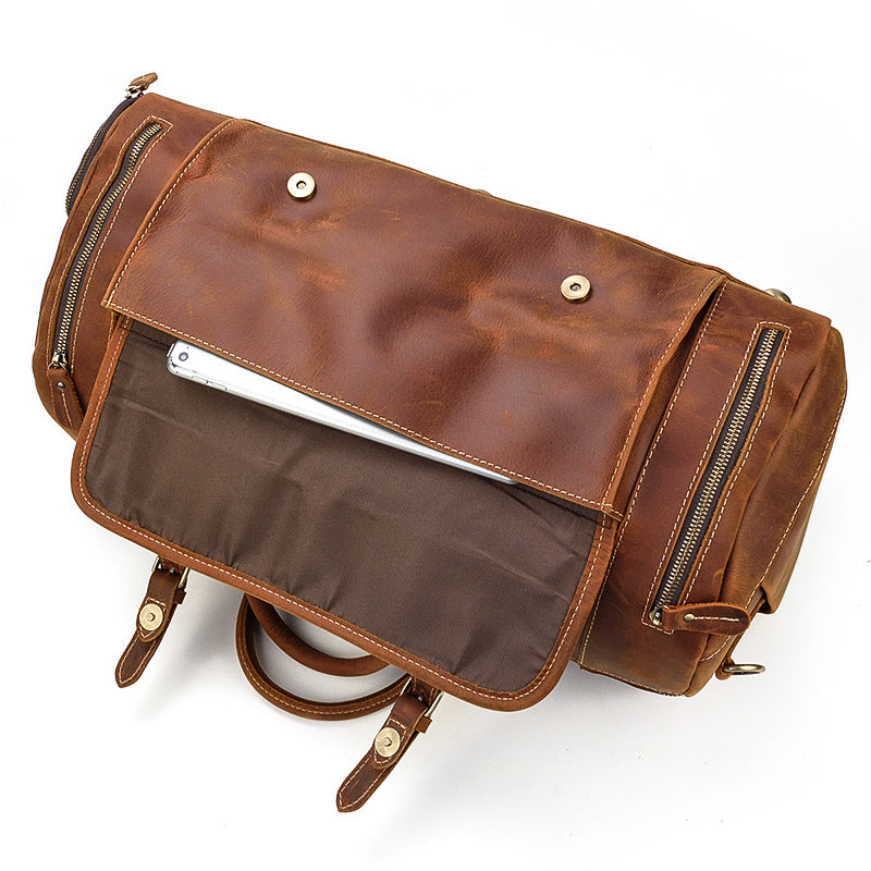 Genuine Crazy Horse Leather Duffle Bag with Shoe Compartment | Weekender Travel Bag