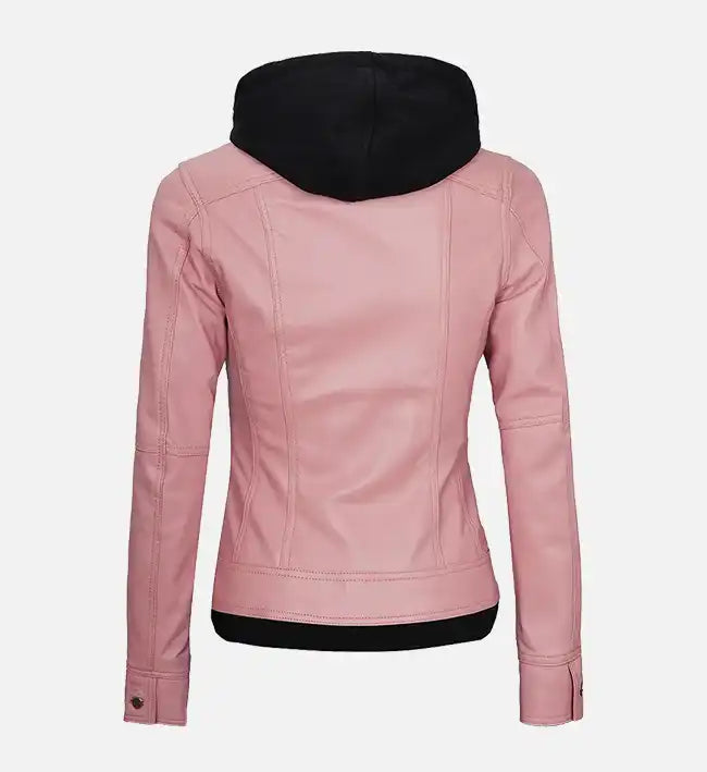 Women’s Sheepskin Leather Jacket – Off-White, Pink & Green with Removable Hood