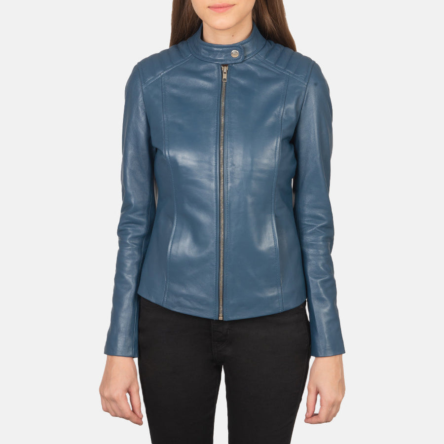 Women’s Sheepskin Genuine Leather Biker Jacket with Quilted Shoulders