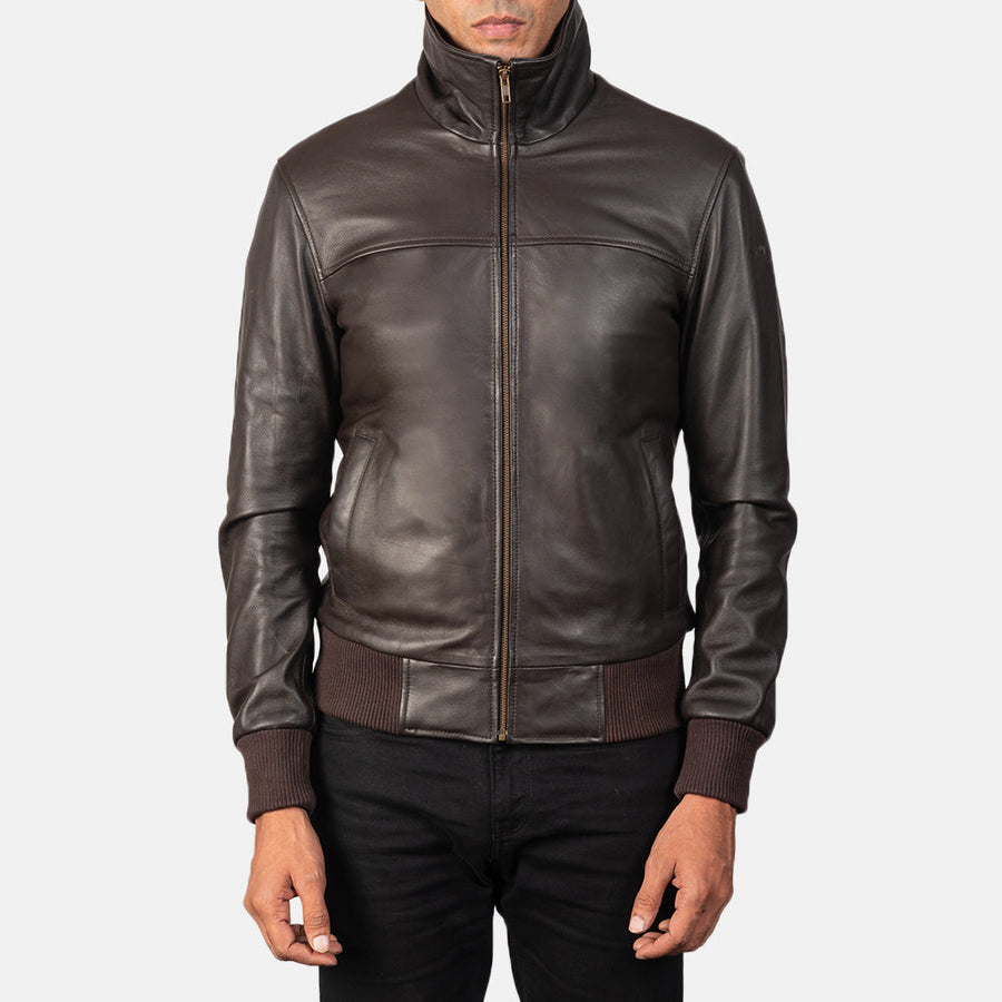 Men’s Sheepskin Leather Jacket with Rib Knit Collar – Semi-Aniline Finish