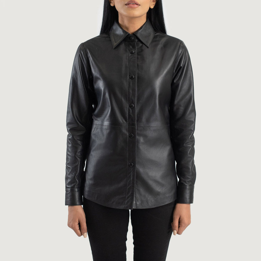 Women’s Sheepskin Leather Jacket with Shirt Collar
