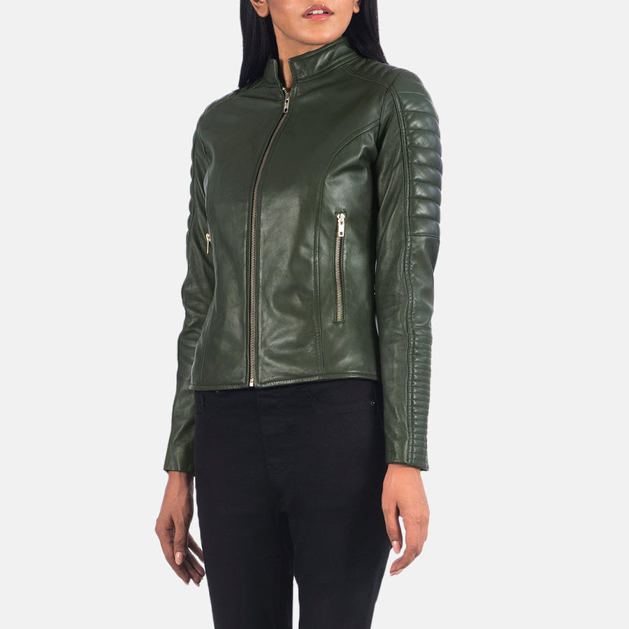 Sheepskin Genuine Leather Biker Jacket With Band Collar