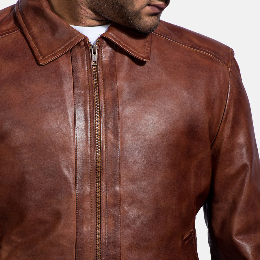 Men’s Sheepskin Leather Rider Jacket with Shirt Collar – Semi-Aniline Finish