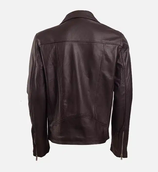 Men’s Sheepskin Leather Biker Jacket – Black & Brown with Asymmetrical Zipper