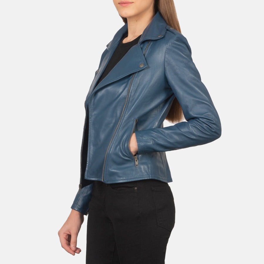Women’s Sheepskin Leather Biker Jacket with Epaulettes