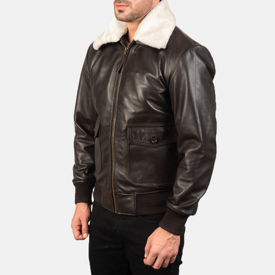 Men’s Semi-Aniline Sheepskin Leather Jacket with Removable Fur Collar