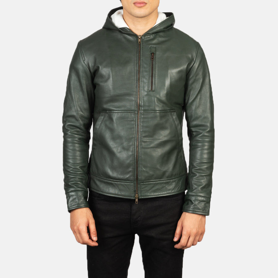 Men’s Hooded Sheepskin Leather Jacket with Fleece Lining
